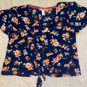 Navy Floral Crop Top Shirt